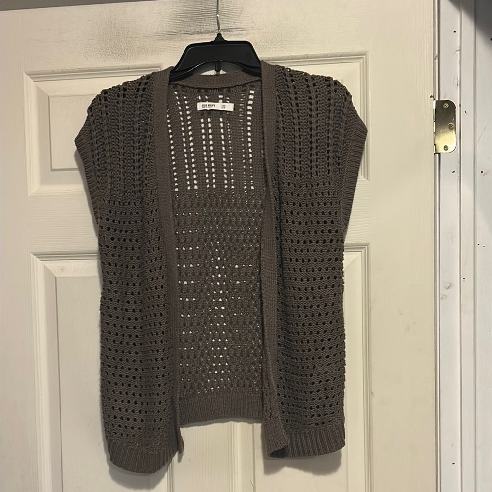 Old Navy Crochet Open Front Gray Sweater Size XS